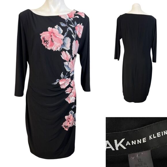 Anne Klein Dresses & Skirts - Anne Klein dress XL black multicolor floral 3/4 sleeve knee length office church
